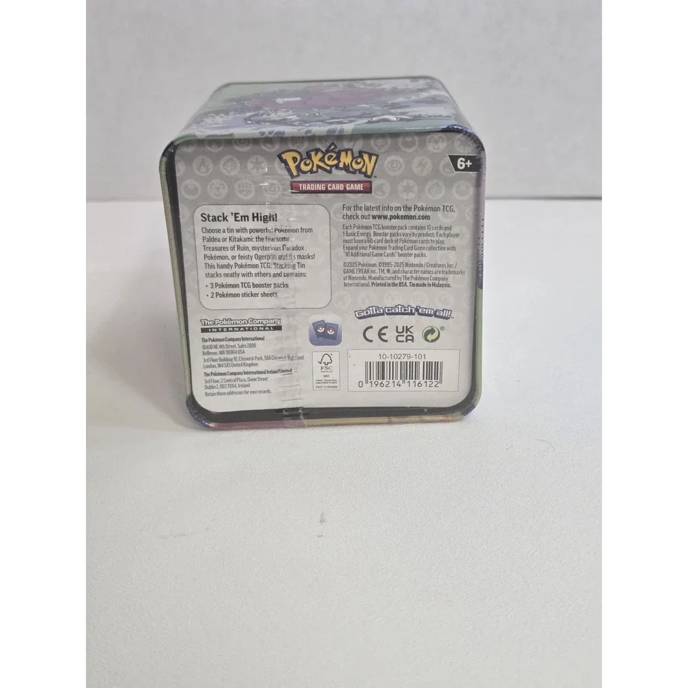 Pokemon TCG: Stacking Tin (Q1 2025) 3 Packs, 2 Stickers Sheets FACTORY SEALED